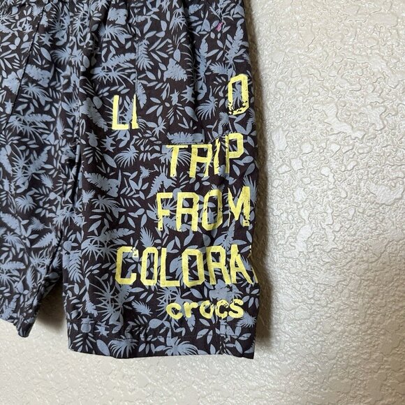 Crocs Boys Shorts Elastic Waist 110 4-5 Grey Yellow Writing - Picture 2 of 5